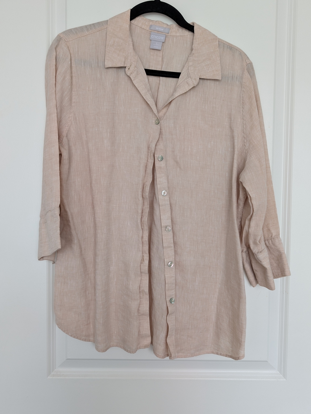 Chico's Beige Lightweight Linen-Blend Button Down Shirt